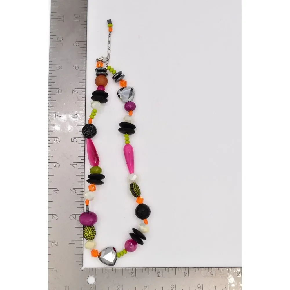 Vintage Glass Beaded Collar Necklace Crystal Purple Orange Black Halloween BinBL